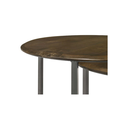 Deja 3-piece Round Nesting Table Set Natural and Gunmetal