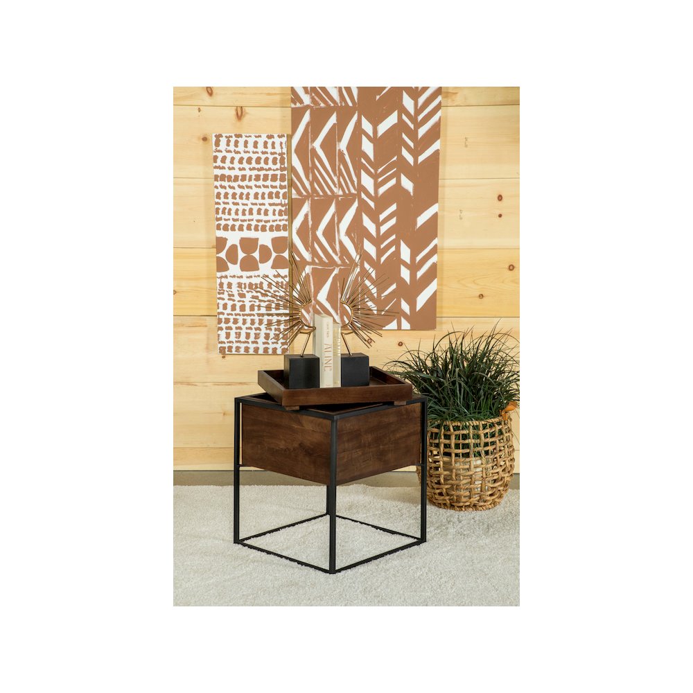 Ondrej Square Accent Side Table Removable Tray Dark Brown