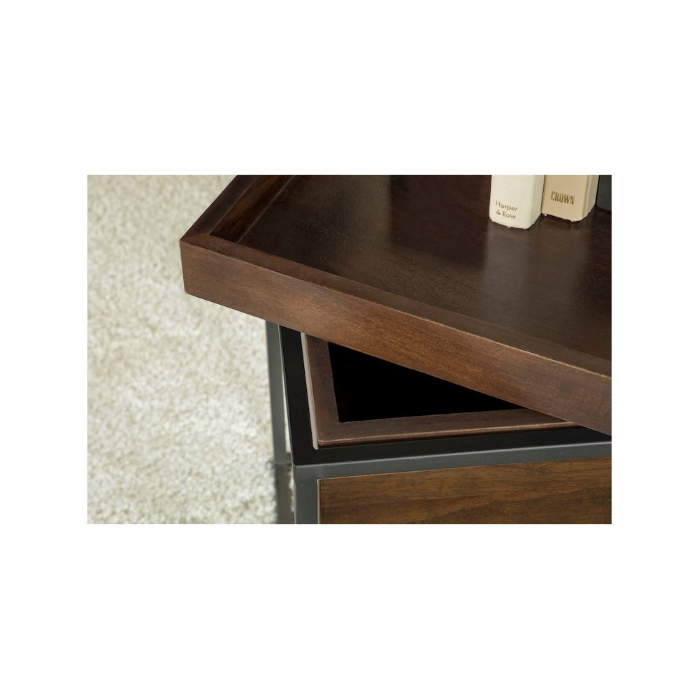 Ondrej Square Accent Side Table Removable Tray Dark Brown