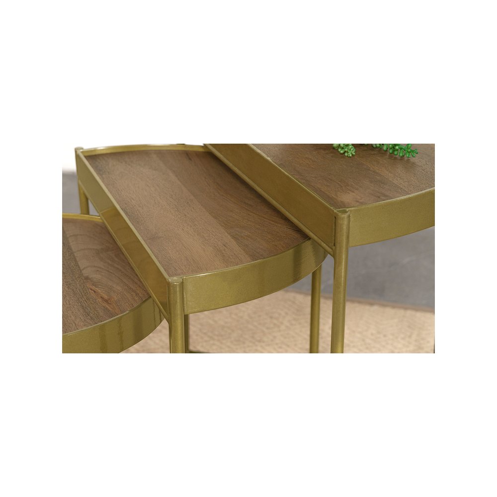 Tristen 3-Piece Demilune Nesting Table Brown and Gold