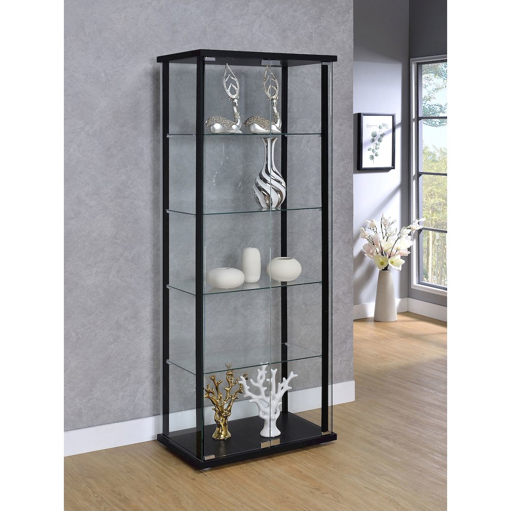 Delphinium 5-shelf Clear Glass Curio Display Cabinet Black