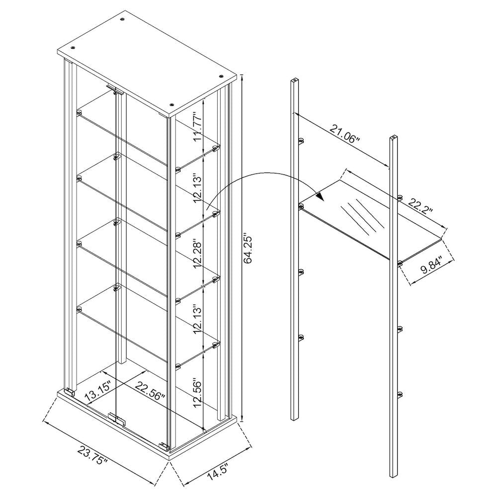 Delphinium 5-shelf Clear Glass Curio Display Cabinet Black