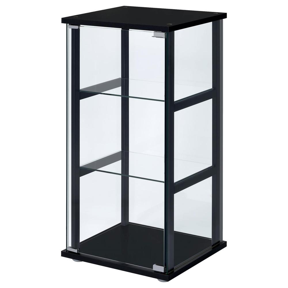 Stylish Black Glass Curio Cabinet with Three Shelves for Displaying Treasures