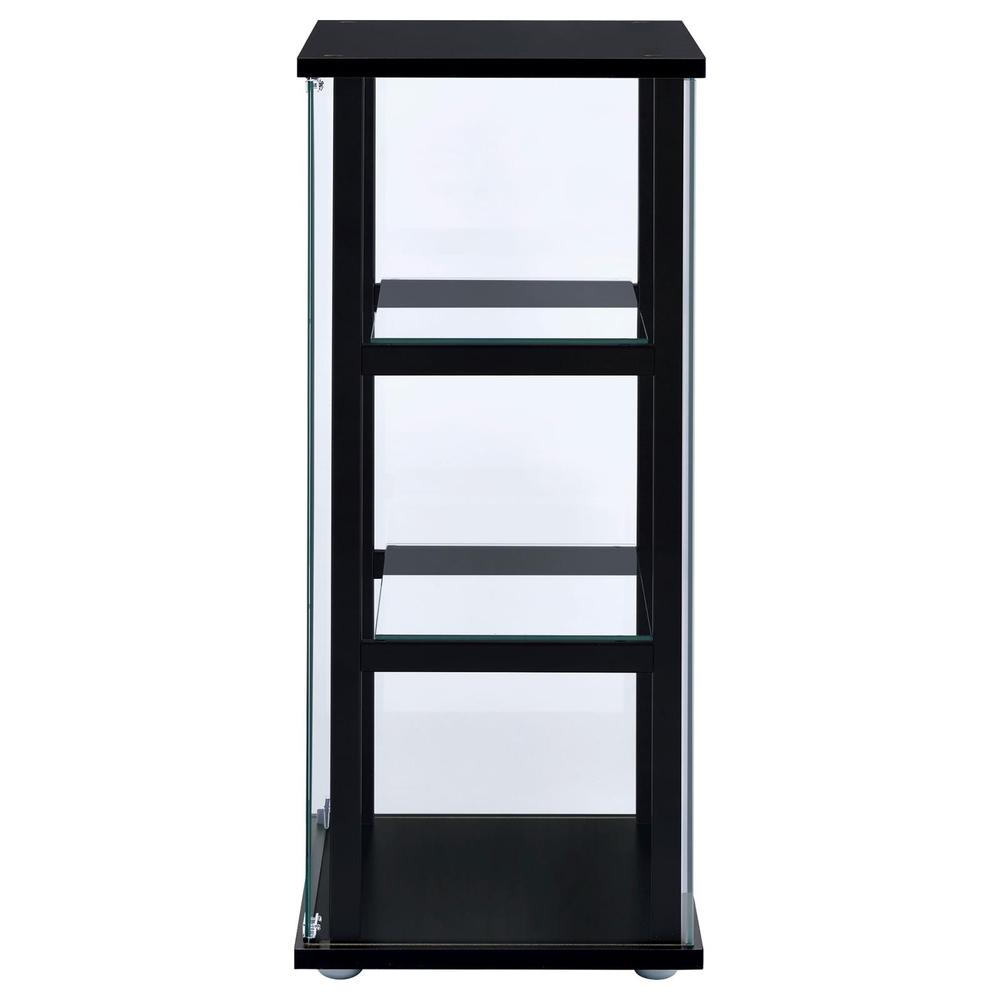 Stylish Black Glass Curio Cabinet with Three Shelves for Displaying Treasures