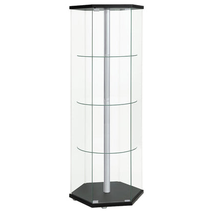 Zahavah 4-shelf Hexagonal Clear Glass Curio Cabinet Black