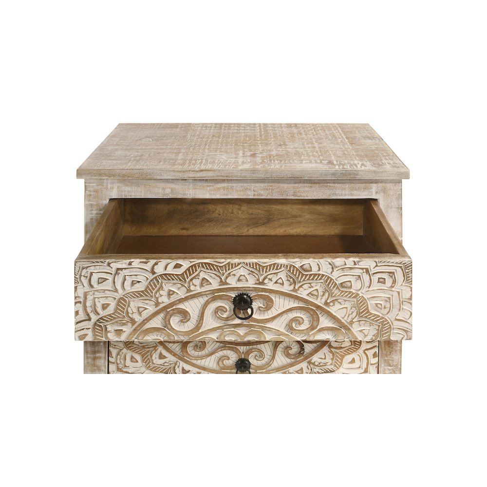 Mariska 3-drawer Wood Mandala Cabinet Distressed White