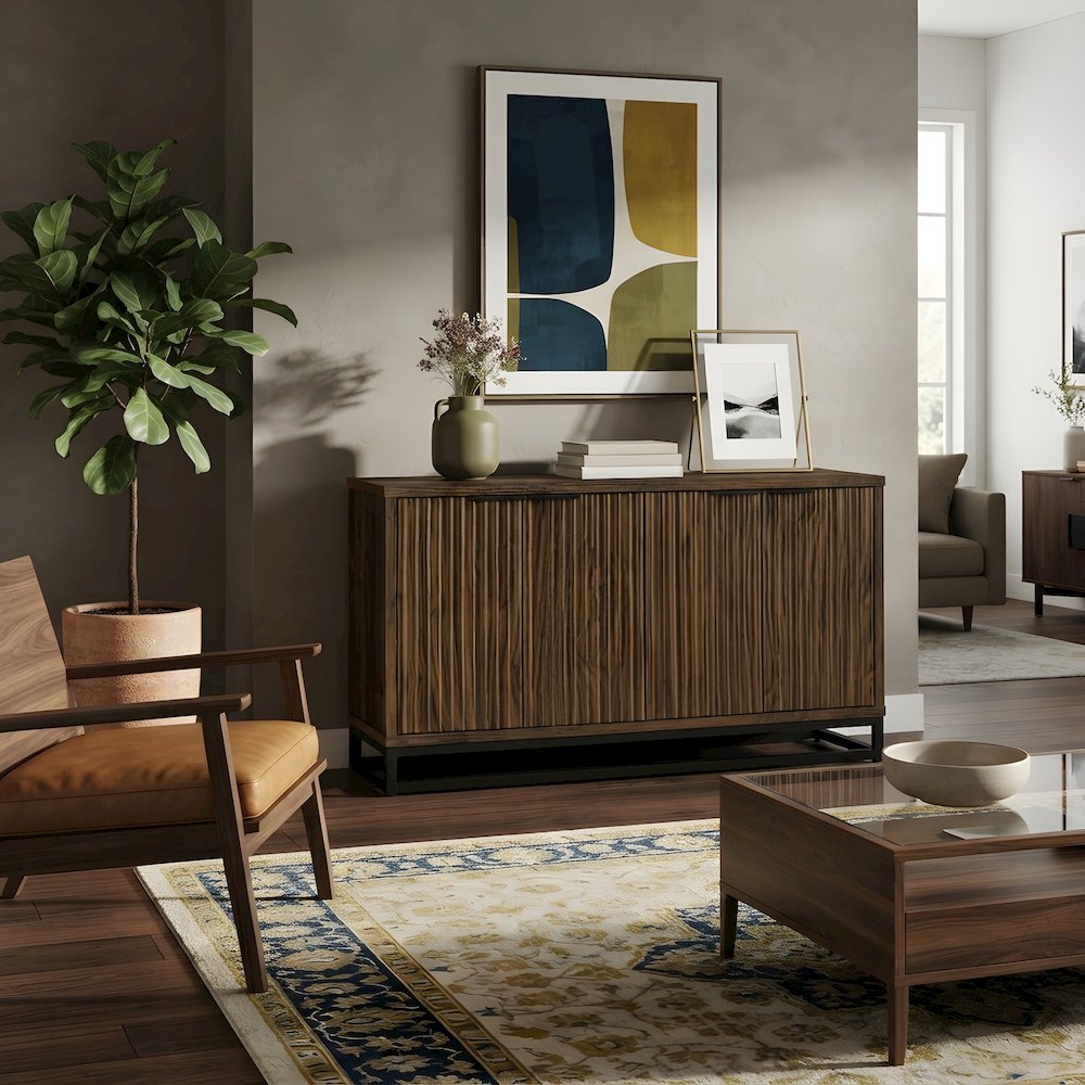 Engineered Wood Buffet Cabinet Sideboard with 4 Doors, Dark Pine