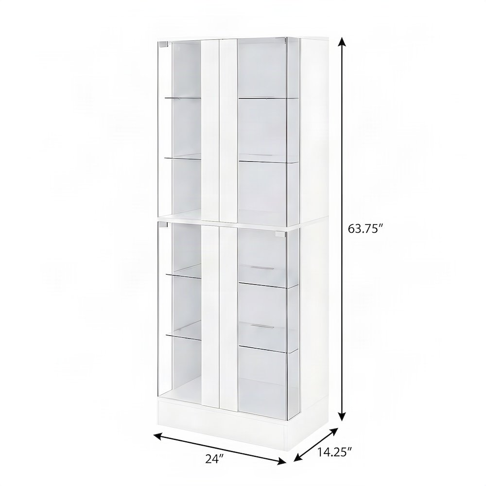 4-Door LED Curio Display Cabinet with Glass Doors, White High Gloss