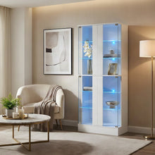 4-Door LED Curio Display Cabinet with Glass Doors, White High Gloss