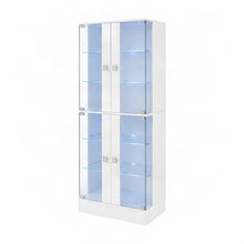 4-Door LED Curio Display Cabinet with Glass Doors, White High Gloss