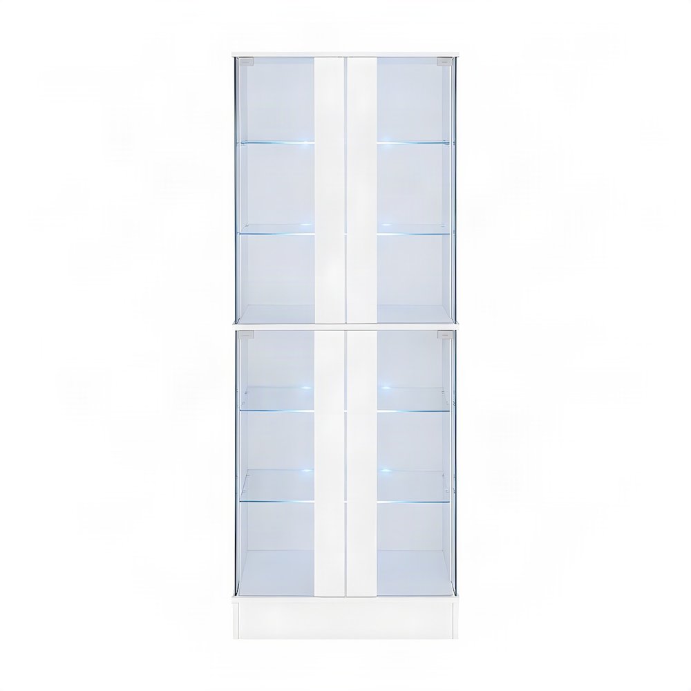 4-Door LED Curio Display Cabinet with Glass Doors, White High Gloss