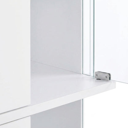 4-Door LED Curio Display Cabinet with Glass Doors, White High Gloss