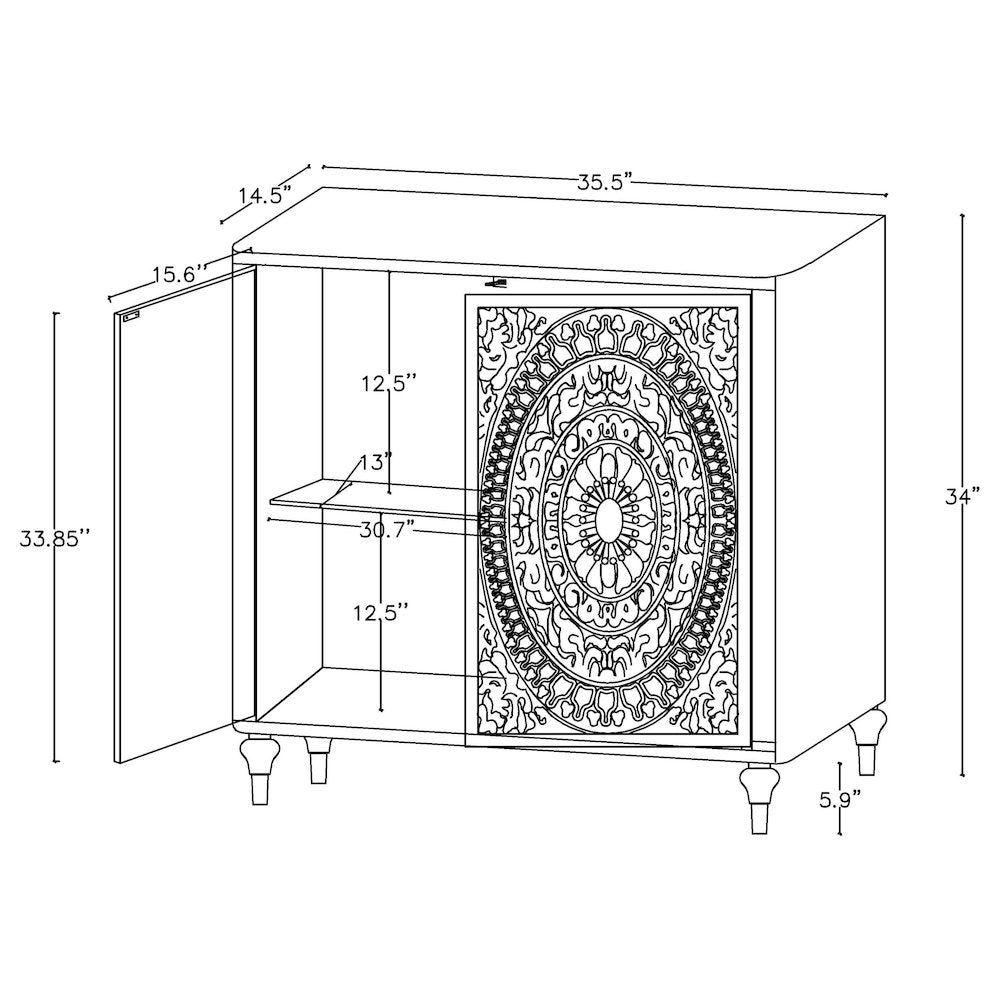 Cardella 2-door Mandala Accent Cabinet Distressed White