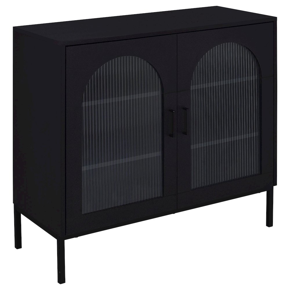 Jess 2-door Arched Fluted Glass Accent Cabinet Black
