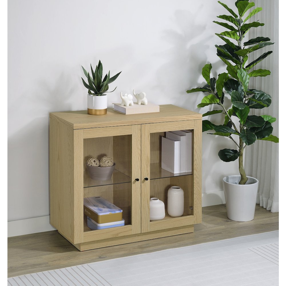 Tilbury 2-door Glass Front Accent Display Cabinet Light Oak