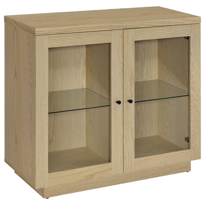 Tilbury 2-door Glass Front Accent Display Cabinet Light Oak