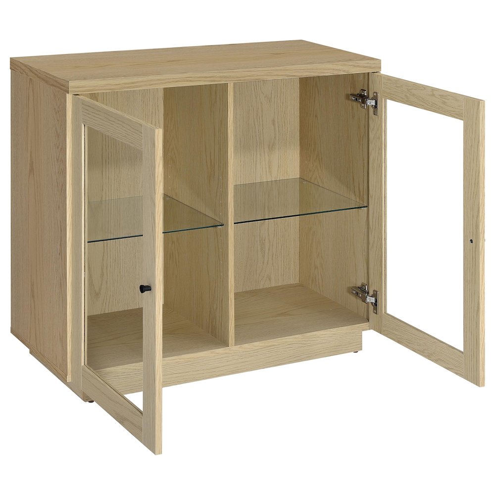 Tilbury 2-door Glass Front Accent Display Cabinet Light Oak