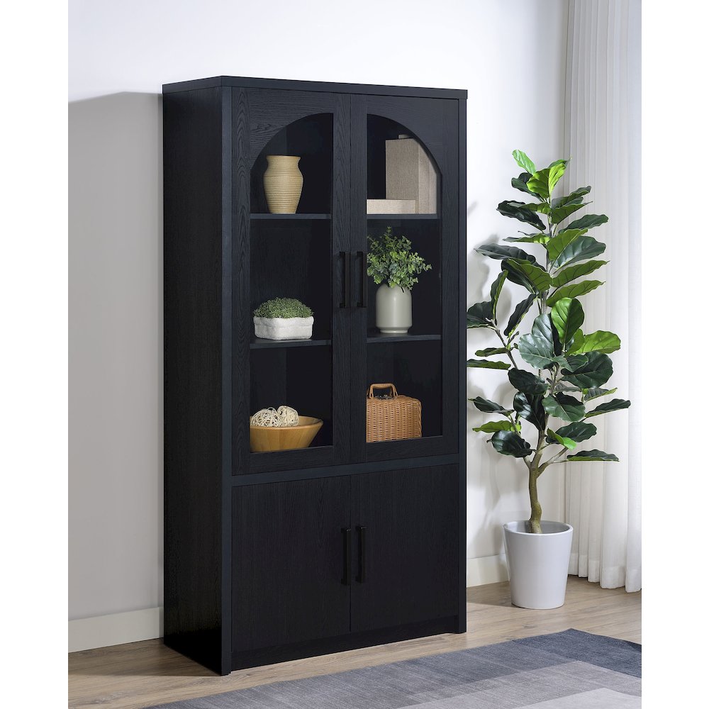 Riva 4-door Tall Accent Display Cabinet LED Lighting Black