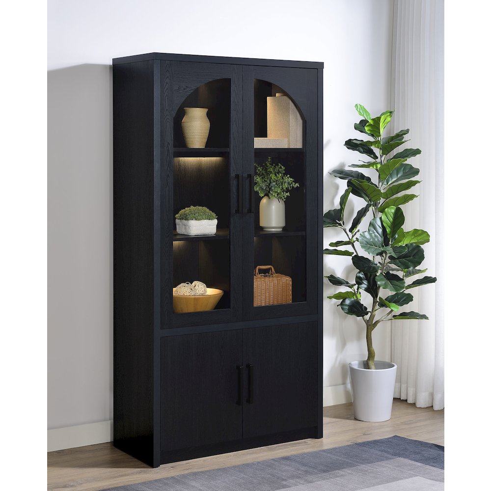 Riva 4-door Tall Accent Display Cabinet LED Lighting Black