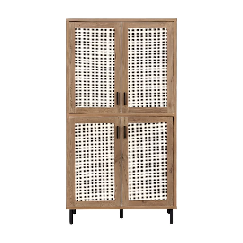 Tall Shoe Storage Cabinet with Doors, Farmhouse Style, Natural Oak
