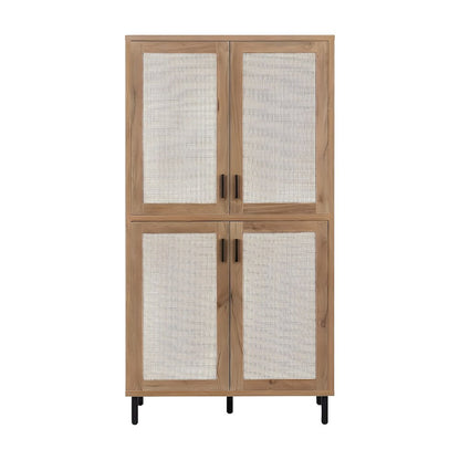 Tall Shoe Storage Cabinet with Doors, Farmhouse Style, Natural Oak
