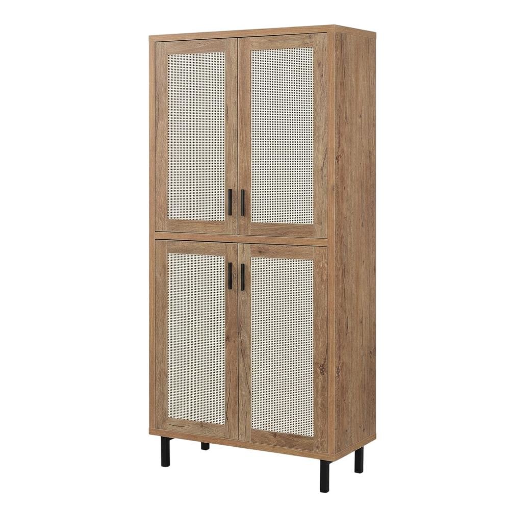 Tall Shoe Storage Cabinet with Doors, Farmhouse Style, Natural Oak