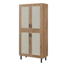 Tall Shoe Storage Cabinet with Doors, Farmhouse Style, Natural Oak