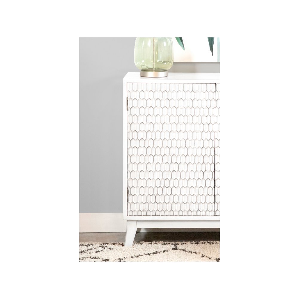 Gambon 2-door Wood Honeycomb Pattern Accent Cabinet White