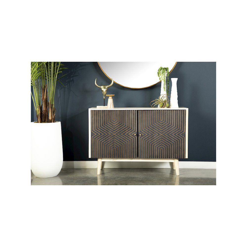 Ixora 2-door Wood Accent Cabinet White Washed and Black