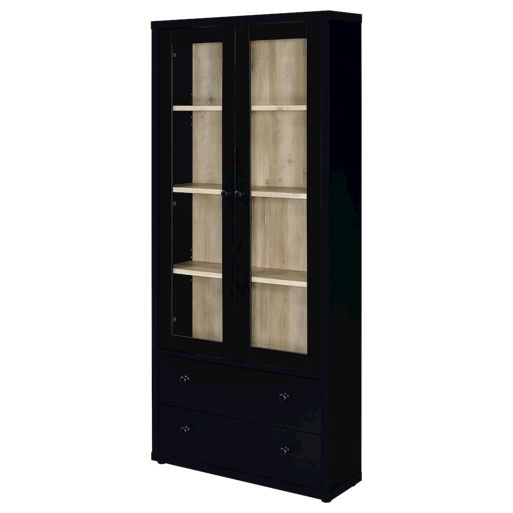 Hawthorne 4-shelf Glass Door Cabinet with Drawers Black