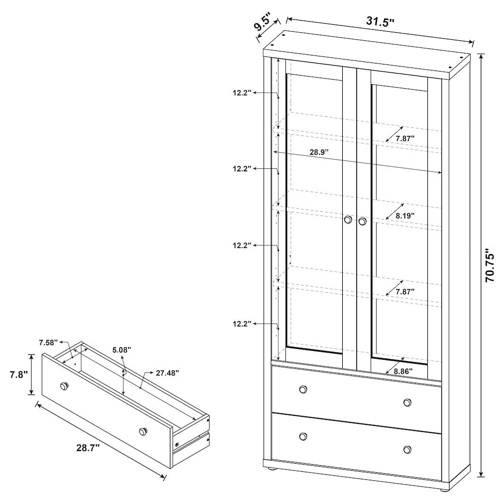 Hawthorne 4-shelf Glass Door Tall Cabinet with Drawers Mango