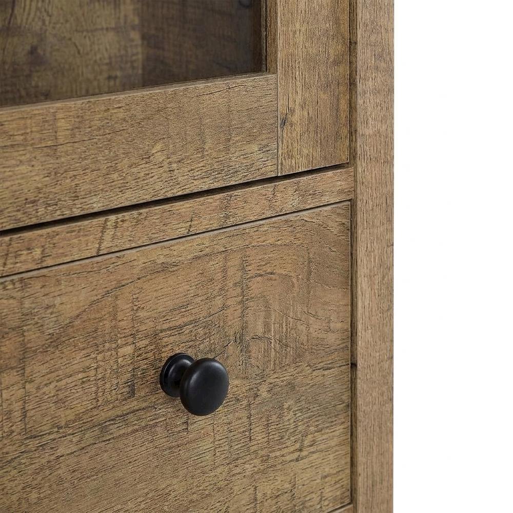 Engineered Wood Tall Storage Cabinet with Glass Doors, Drawers, Shelves, Mango