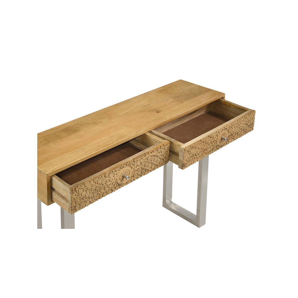 Draco 2-drawer Console Table Hand Carved Details Natural