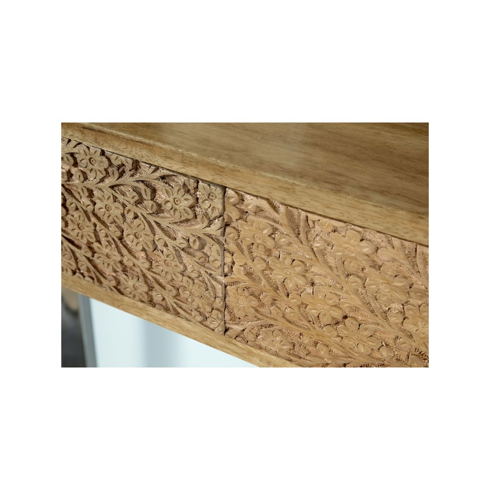 Draco 2-drawer Console Table Hand Carved Details Natural