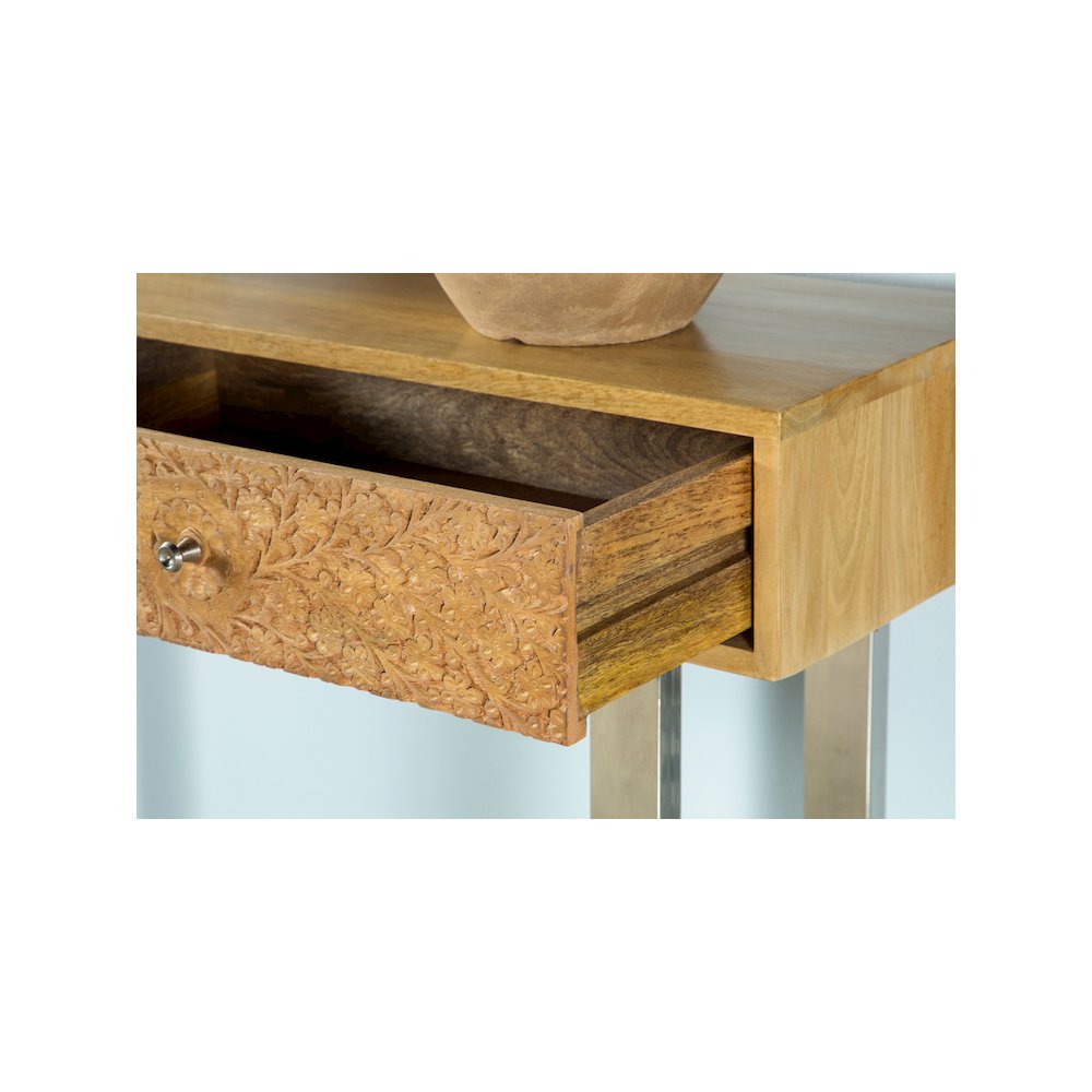 Draco 2-drawer Console Table Hand Carved Details Natural