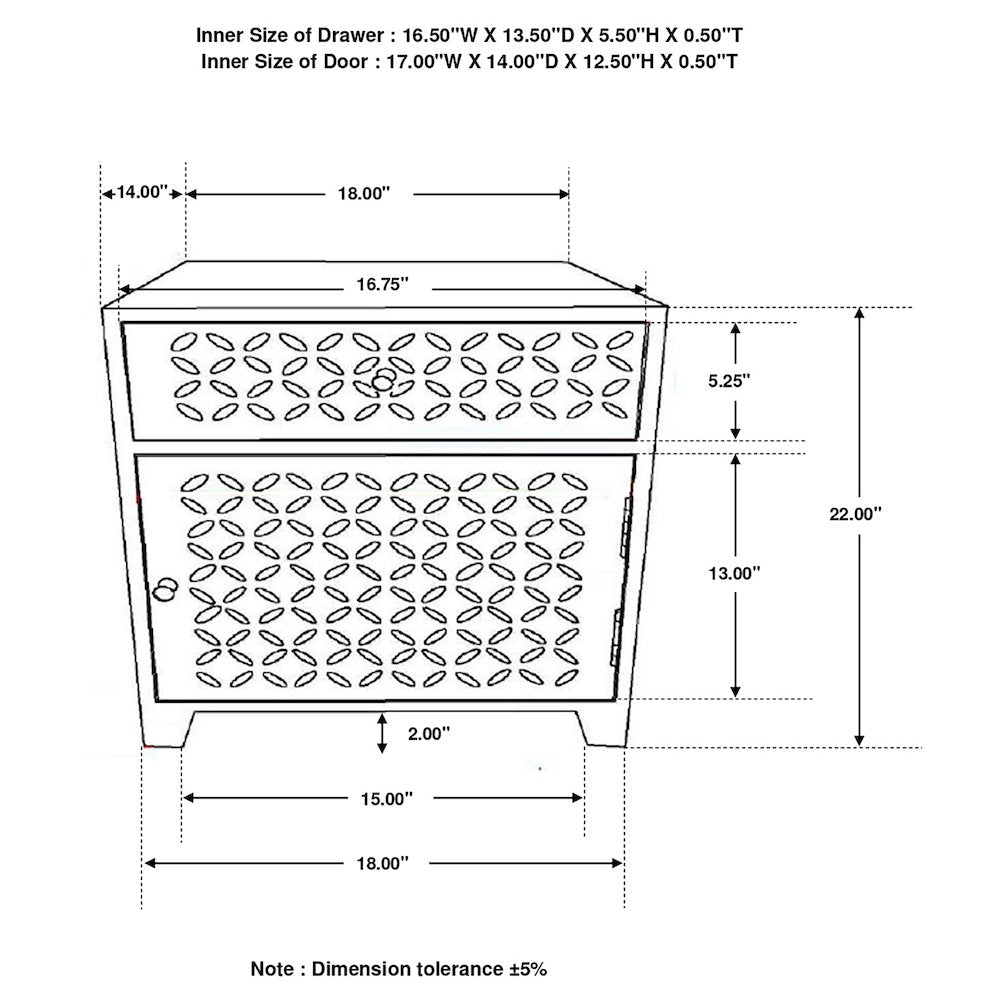 August 1-drawer Trellis Pattern Storage Cabinet White Washed
