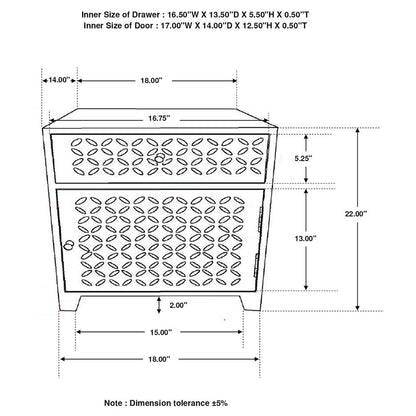 August 1-drawer Trellis Pattern Storage Cabinet White Washed