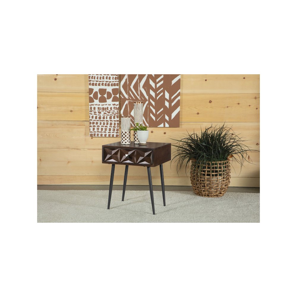 Ezra 1-drawer Rectangular Accent Side Table Coffee Brown