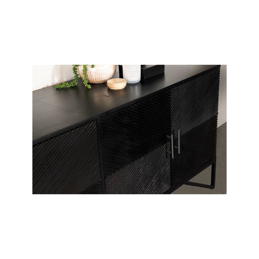 Riddell 4-door Wood Reeding Accent Cabinet Matte Black