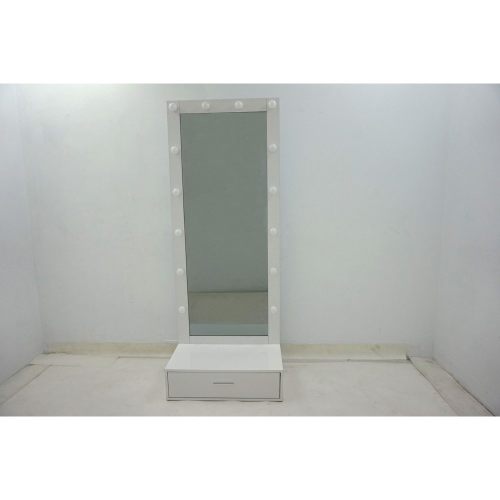 Spector 1-drawer Lighted Full-Length Floor Mirror White High Gloss