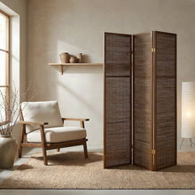 Bamboo 4-Panel Folding Room Divider, Coastal-Style Privacy Screen, Walnut