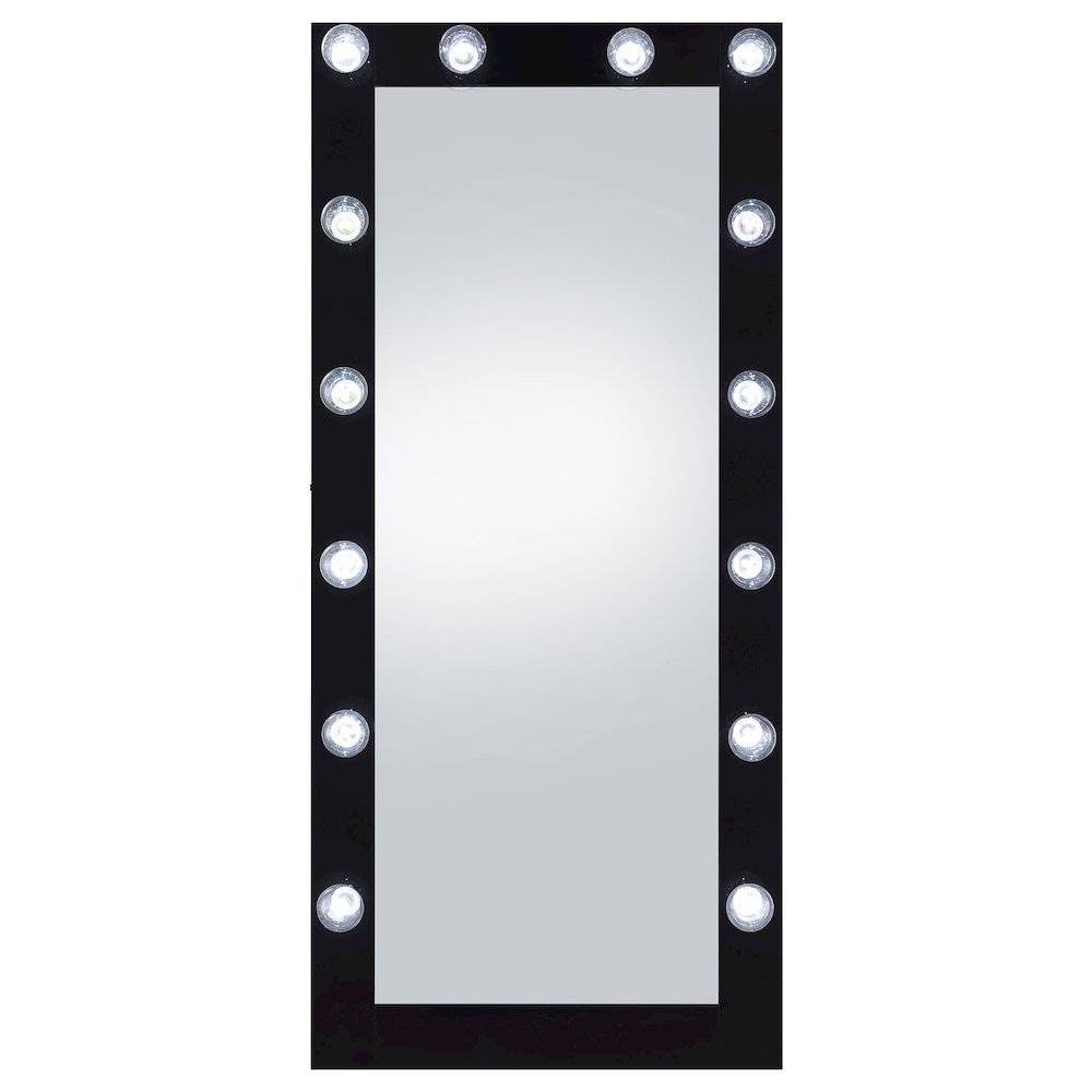 Zayan 32 x 71 Inch Floor Mirror LED Lighting Black Gloss