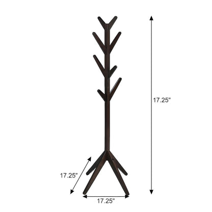 Solid Wood Floor Coat Rack with Hooks, Mid-Century Modern, Cappuccino