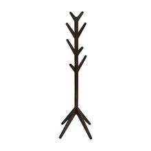 Solid Wood Floor Coat Rack with Hooks, Mid-Century Modern, Cappuccino