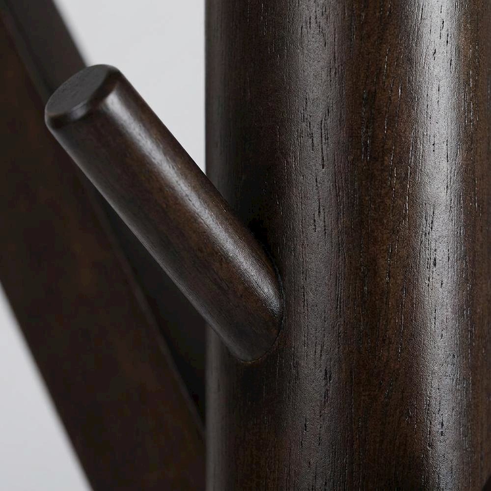 Solid Wood Floor Coat Rack with Hooks, Mid-Century Modern, Cappuccino