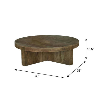 Brown 2-Piece Round Solid Wood Coffee and End Table Set with Farmhouse Design