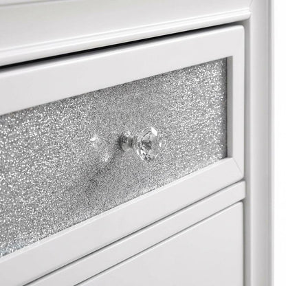 White Modern Nightstand with Chrome Finish, Sleek Design and Durable Build