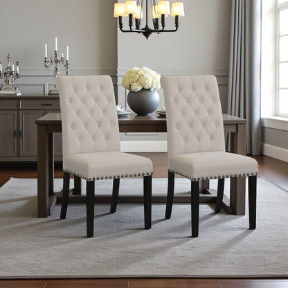 Elegant Upholstered Dining Chairs – High Back Armless Chair Set of 2