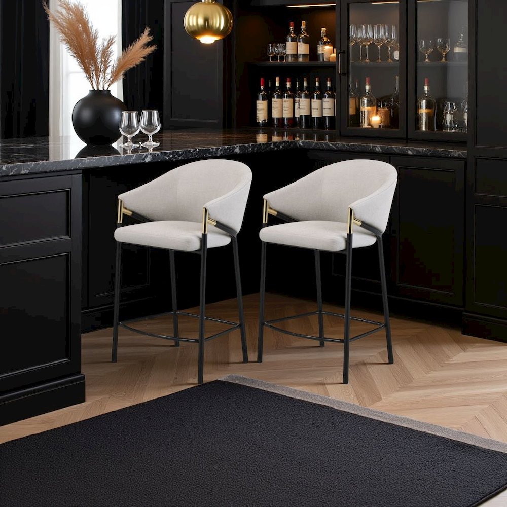 Modern Upholstered Bar Stools – Beige Counter Height Chairs, Set of 2