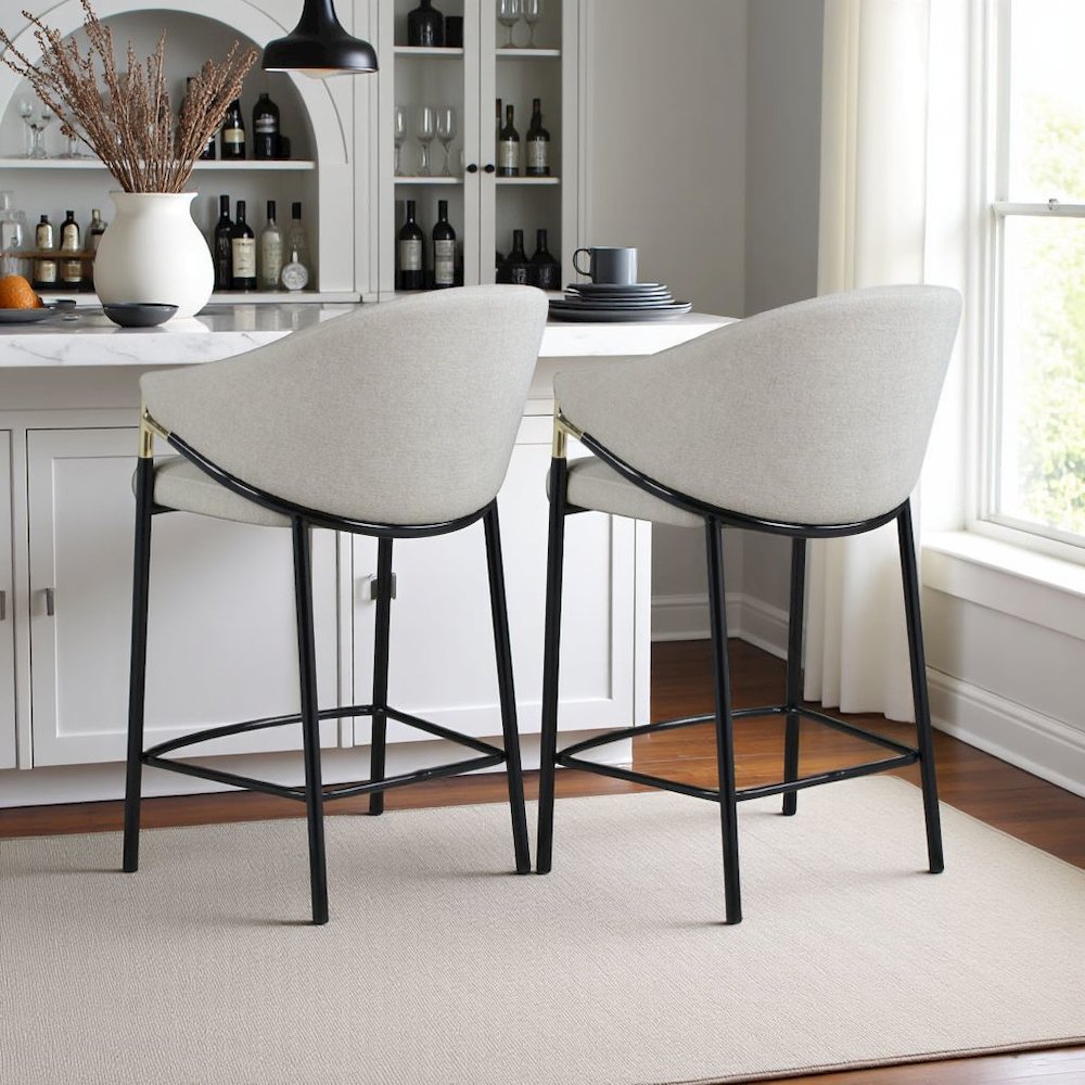 Modern Upholstered Bar Stools – Beige Counter Height Chairs, Set of 2